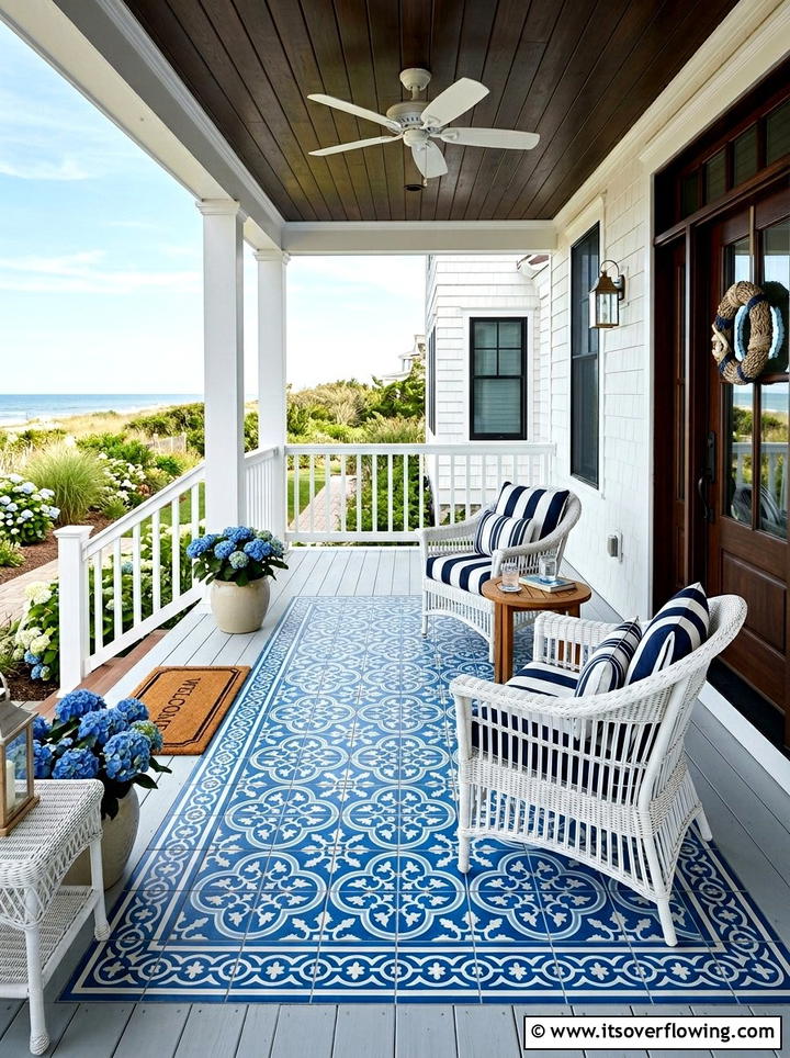 Blue Tiled Porch Floor - 25 front porch decor ideas with coastal blue palette