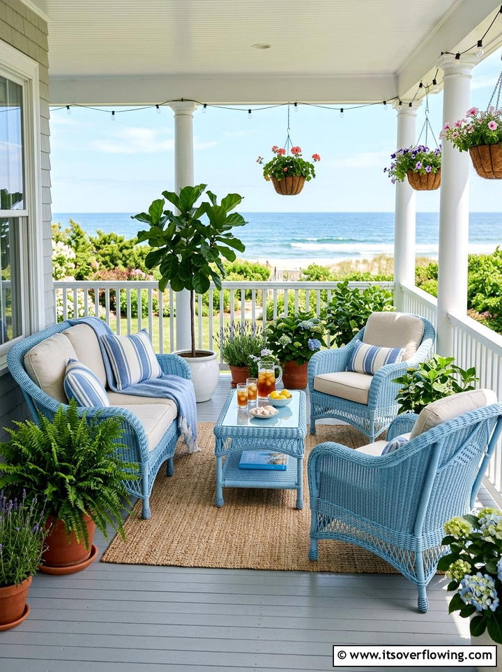 Blue Wicker Chairs - 25 front porch decor ideas with coastal blue palette