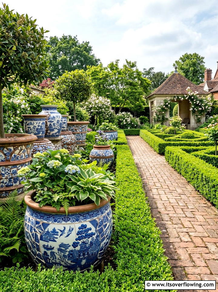 Blue Willow Ceramic Gardens - 25 creative garden ideas with mosaic planters