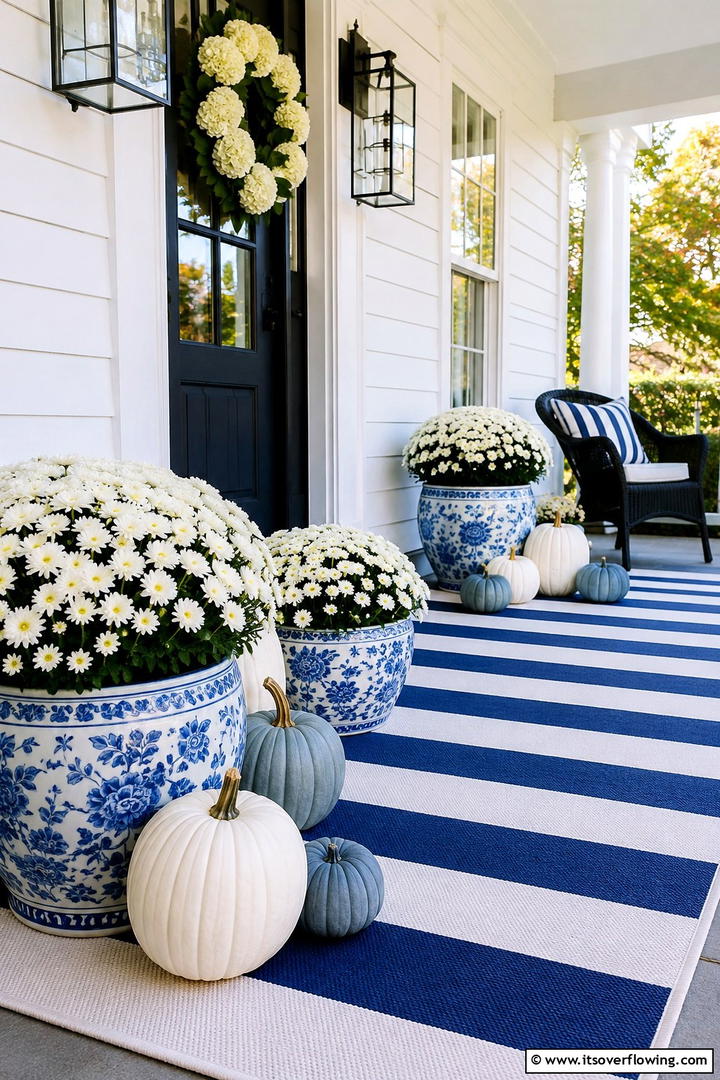 Blue and White Porch Scheme - 50 Modern Fall Porch Decor Ideas Roundup- Warm Welcomes