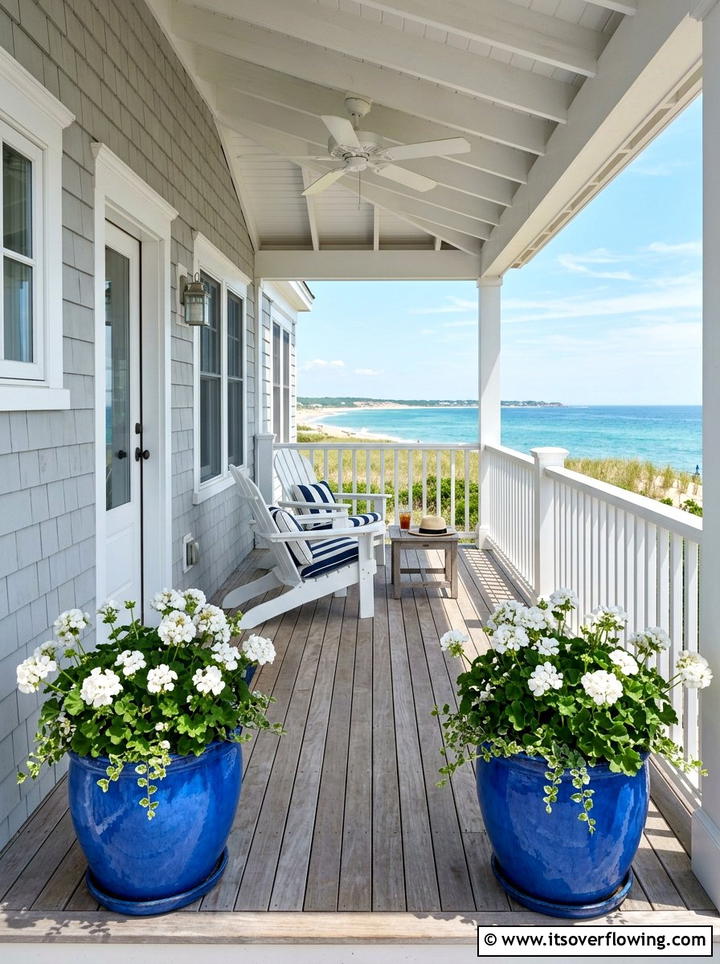 Blue ceramic planter - 25 front porch decor ideas with planters