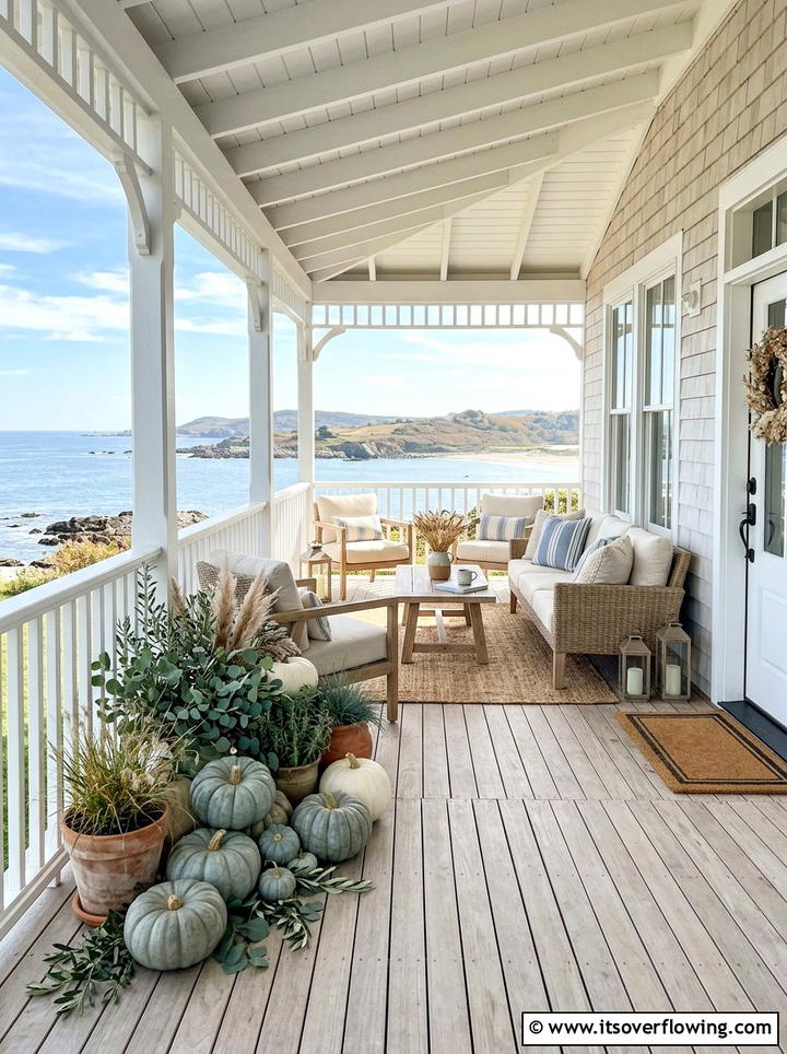 Blue heirloom pumpkins porch - 25 front porch ideas with pumpkins