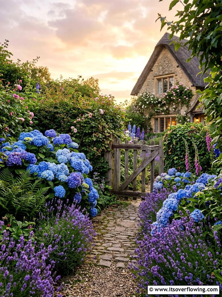 Blue hydrangea cottage garden - 25 garden ideas with hydrangeas