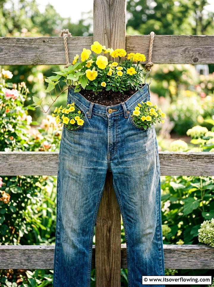 Blue jean planter - 25 recycled garden ideas for teachers