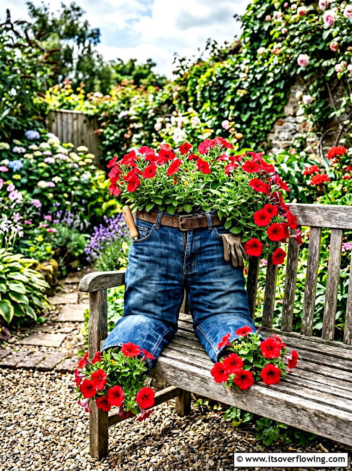 Blue jeans planter - 25 upcycled garden ideas with kids projects
