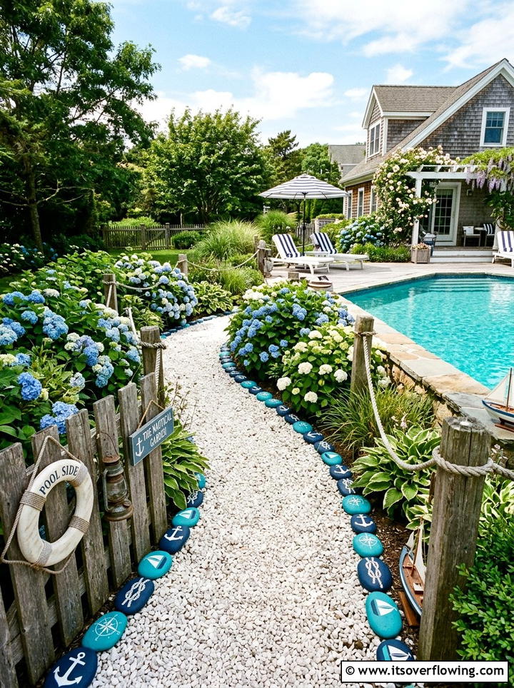 Blue nautical garden walkway - 25 creative garden ideas with painted stepping stones