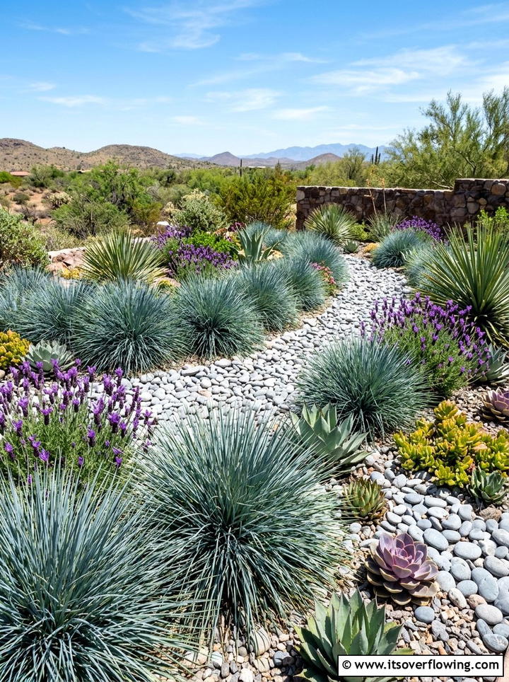 Blue oat grass xeriscape - 25 backyard ideas with ornamental grasses