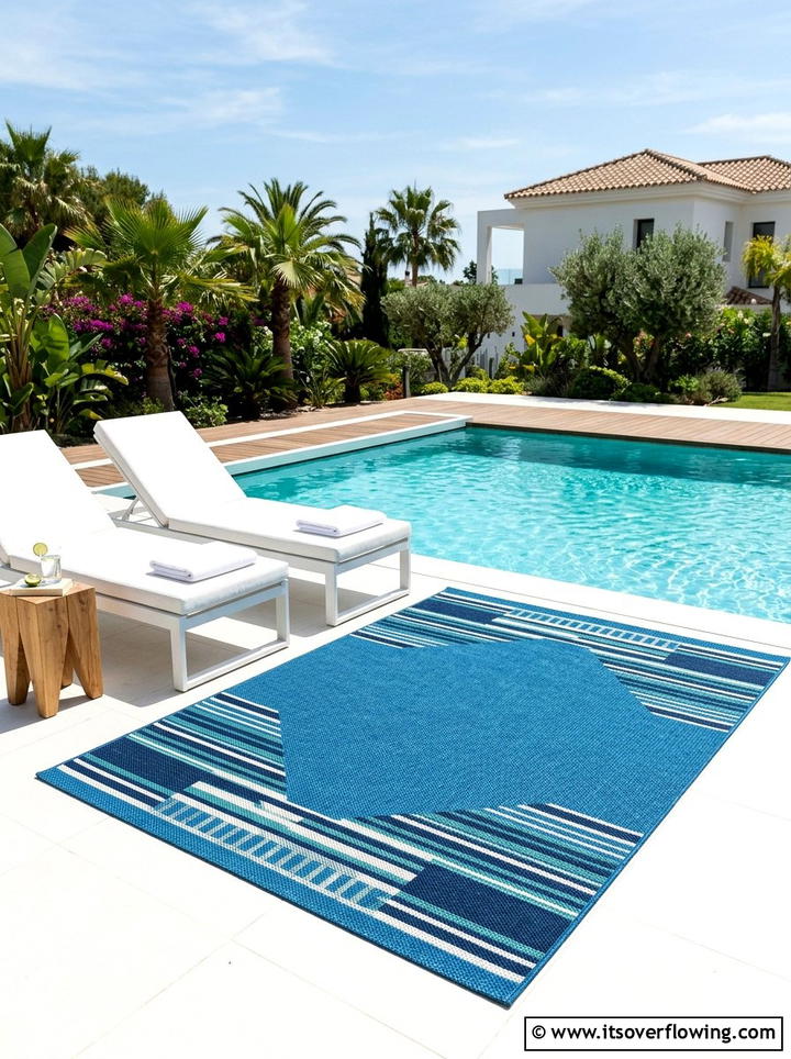 Blue outdoor rug for pool area - 25 garden decor ideas with outdoor rugs