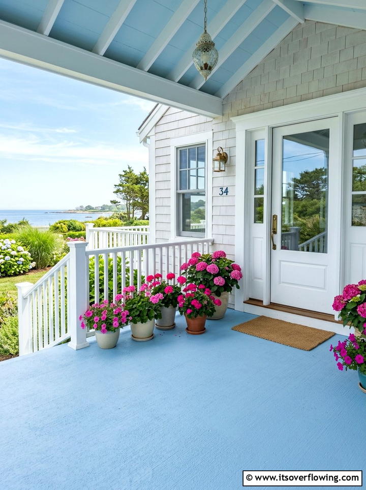 Blue painted concrete - 25 front porch ideas with concrete floor