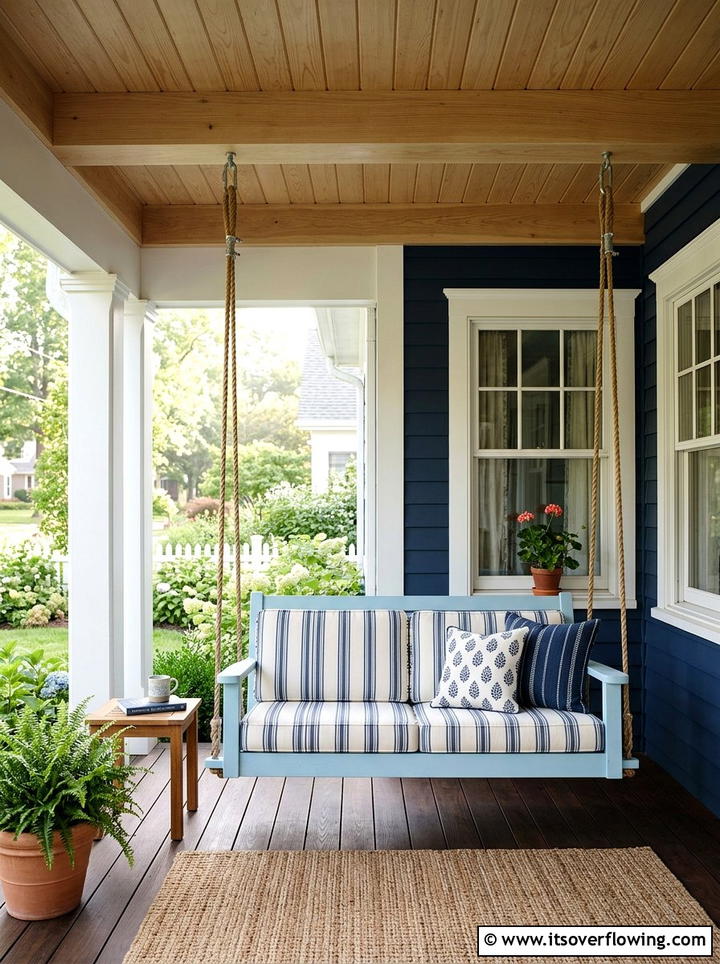 Blue porch swing - 25 front porch ideas with pops of color