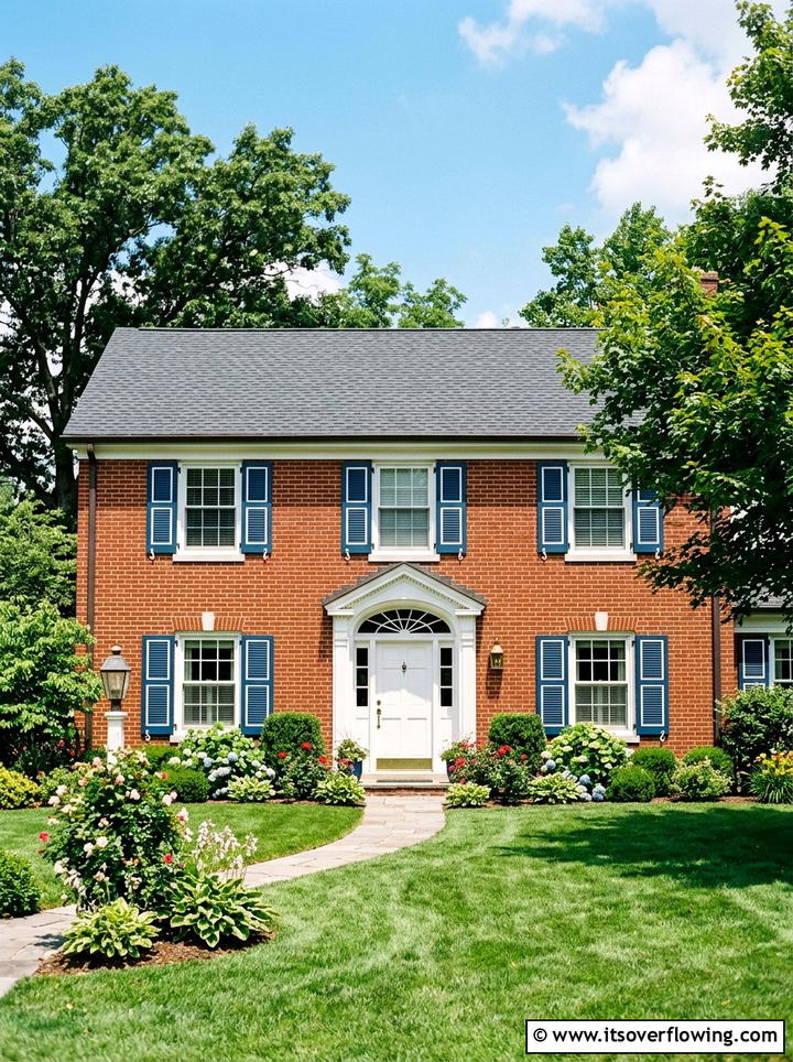 Blue shutters with white accents - 25 front porch ideas with patriotic decor