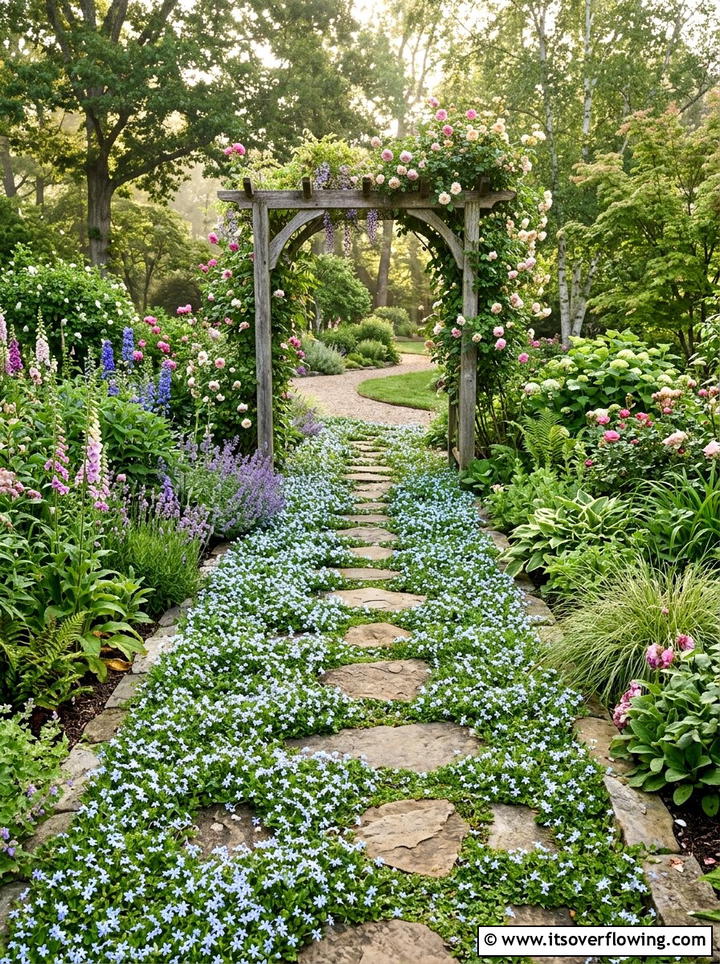 Blue star creeper walkway - 25 creative garden ideas with clover lawn alternatives