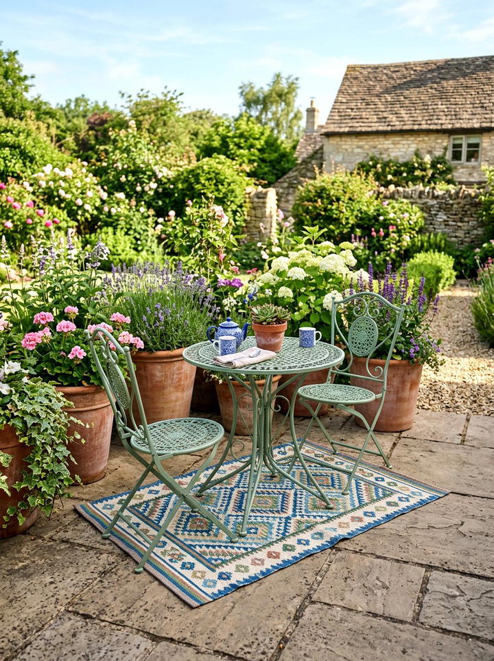 Blue striped outdoor rug - 25 backyard decorating ideas with coastal accents