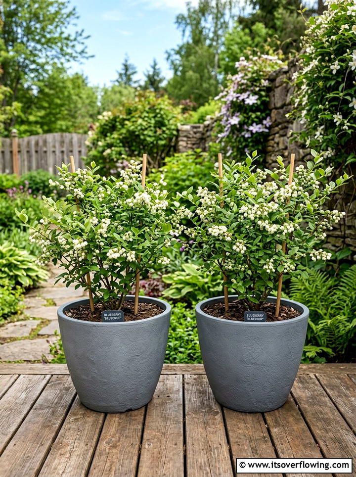 Blueberry Bush Planters - 25 front porch ideas with edible plants