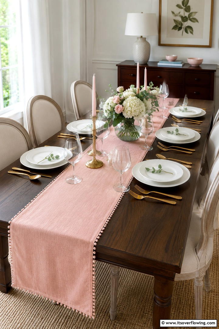 Blush Pink Table Runner - 50 Pink Fall Decor Ideas Roundup- Soft Seasonal Vibes