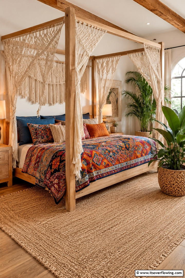 Bohemian Canopy Bed with Macrame Accents - 25 Stunning Canopy Bed Ideas for a Dreamy Bedroom