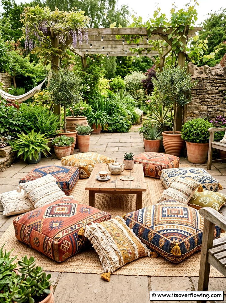 Bohemian Floor Cushion - 25 garden ideas for tiny patios