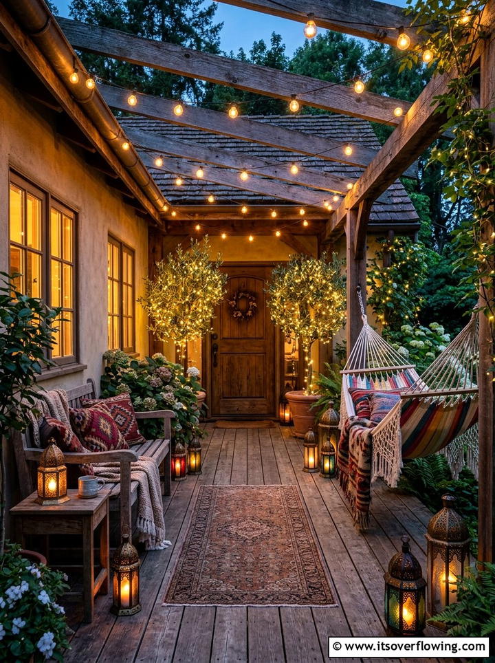 Bohemian Front Porch - 25 front porch ideas with layered lighting