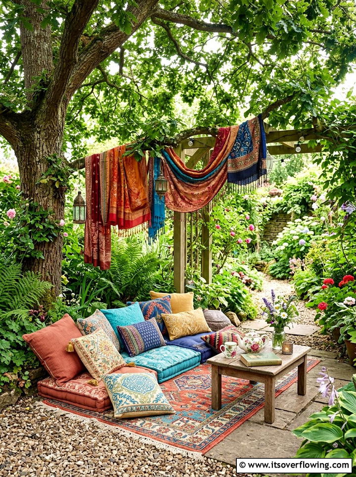 Bohemian Garden Nook - 25 garden ideas for maximalist style