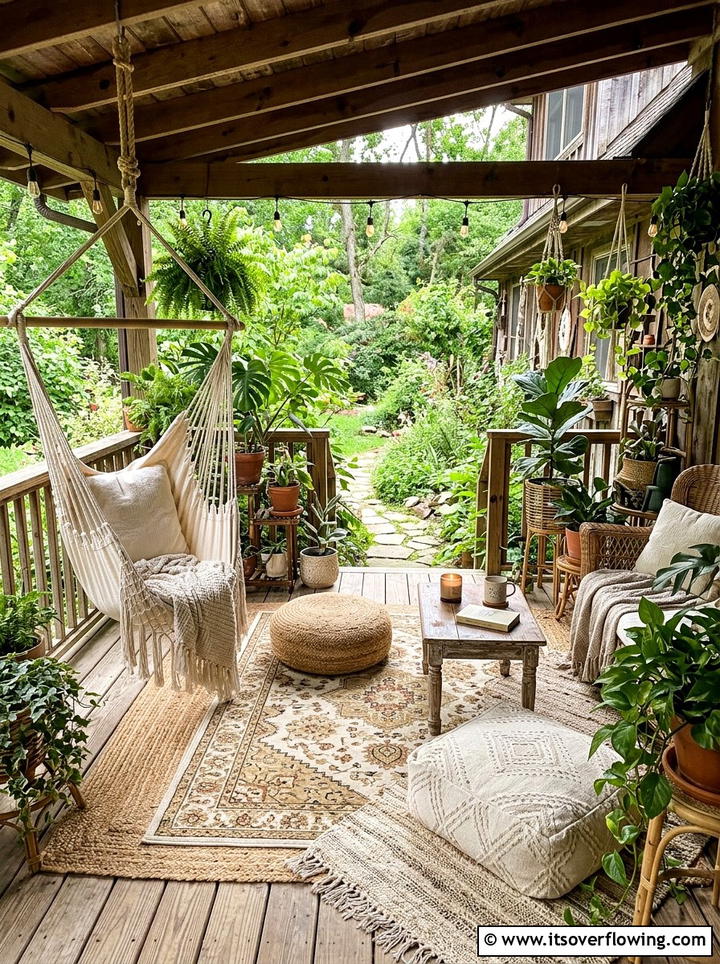 Bohemian Neutral Porch - 25 front porch ideas with neutral decor