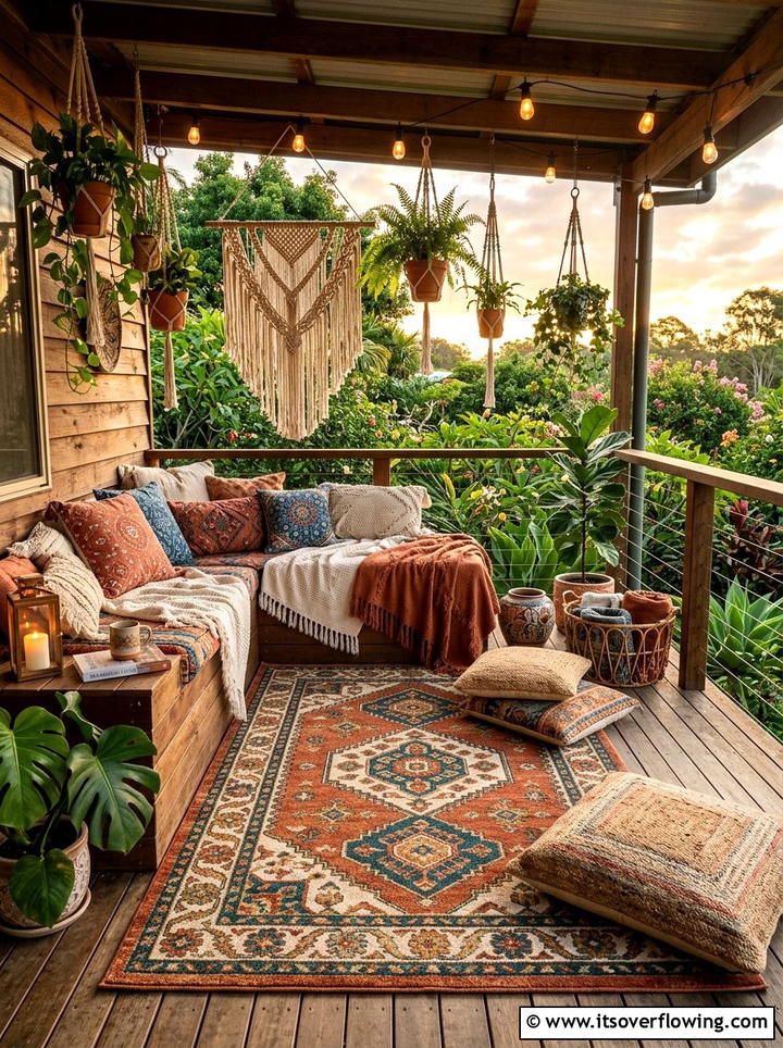 Bohemian Outdoor Rug - 25 front porch ideas with outdoor rug