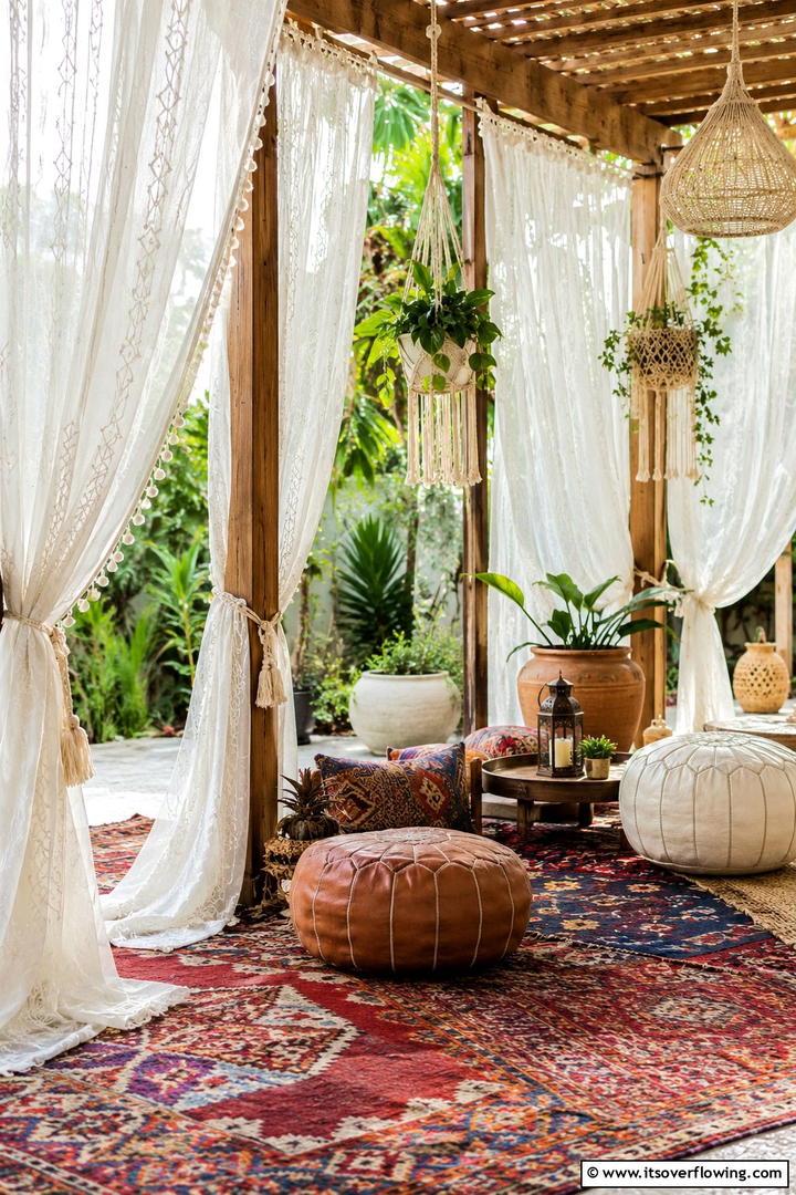 Bohemian Sheer Panels - 30 Patio Curtain Ideas to Enhance Outdoor Privacy & Style