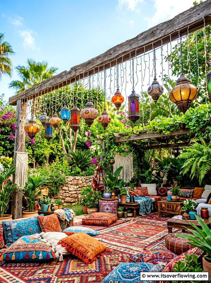 Bohemian Style Hanging Lights - 25 garden decor ideas with holiday lights
