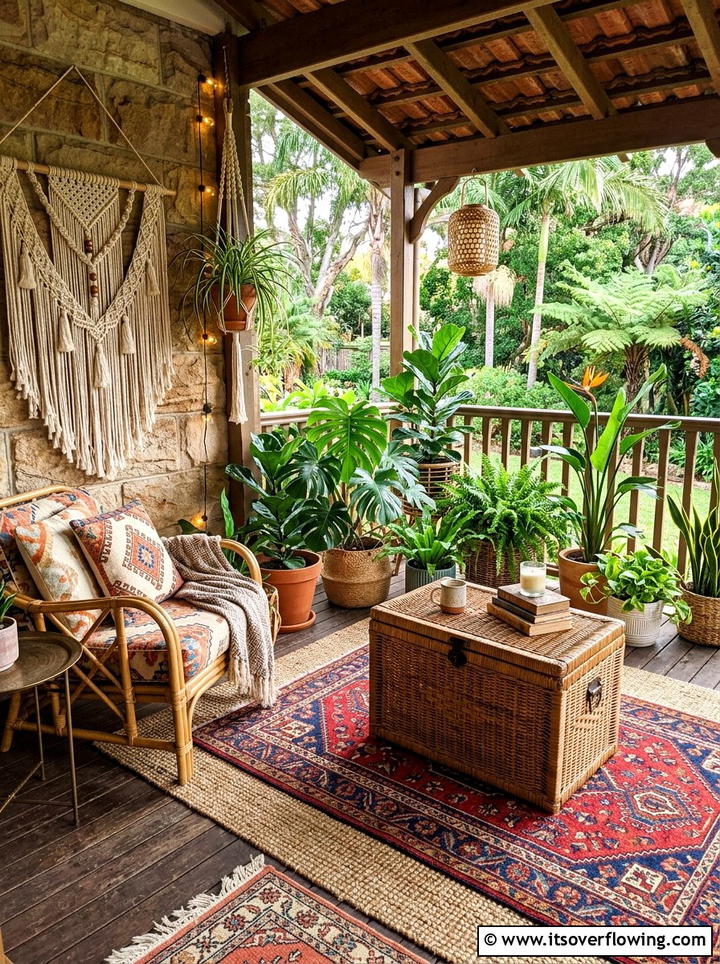 Bohemian Style Porch - 25 front porch ideas with package drop zone