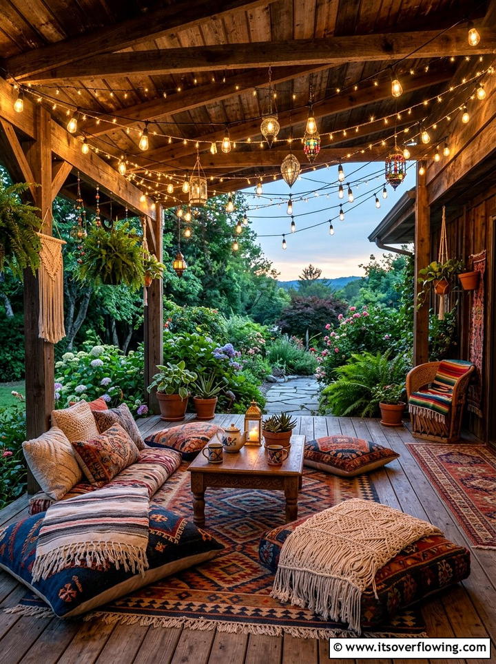 Bohemian Style Porch String Lights - 25 front porch ideas with string lights