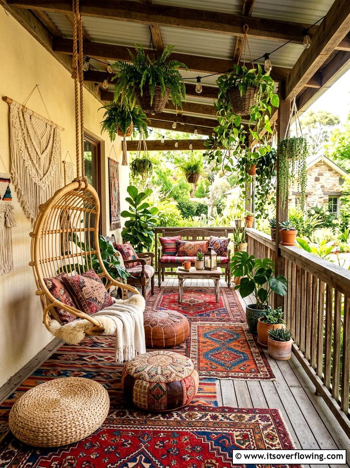 Bohemian Style Porch - 25 front porch ideas for covered porch