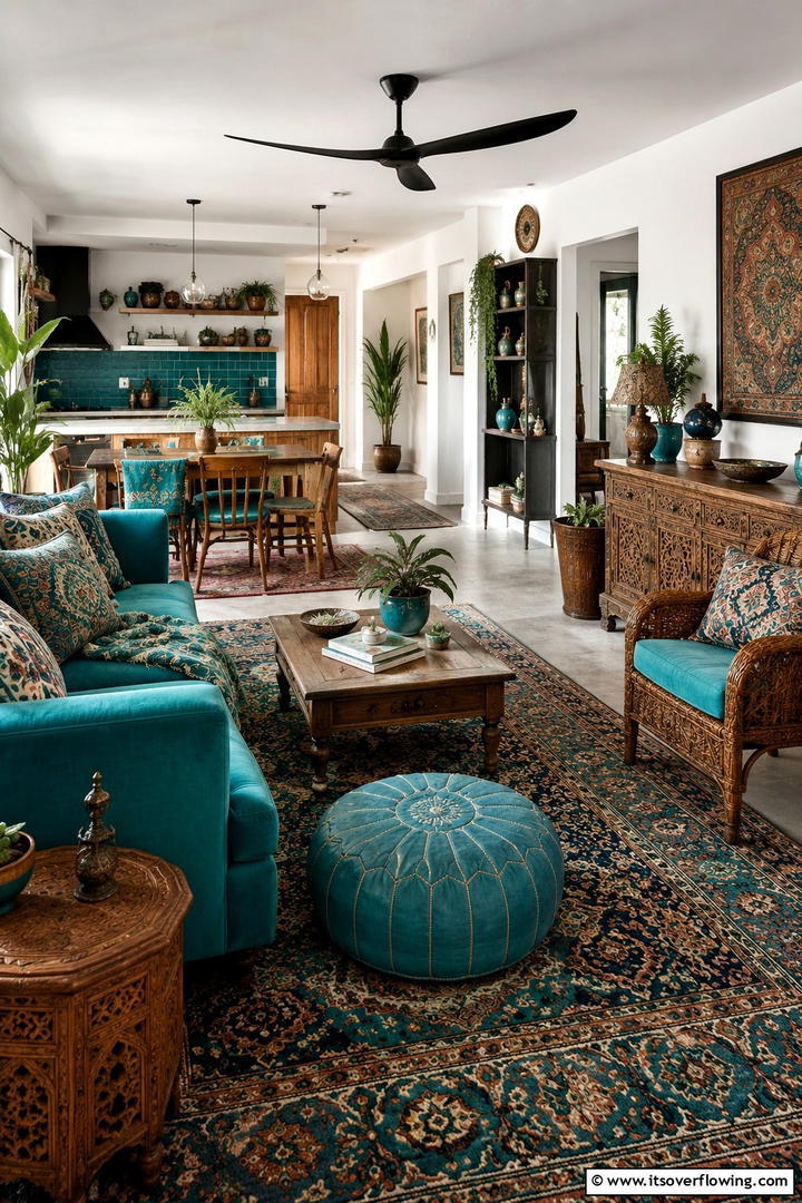 Bohemian Teal Vibes - 30 Teal Living Room Ideas for Bold & Serene Interior Spaces