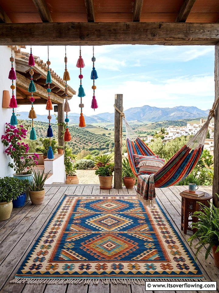 Bohemian Textiles - 25 front porch decor ideas with bright colors