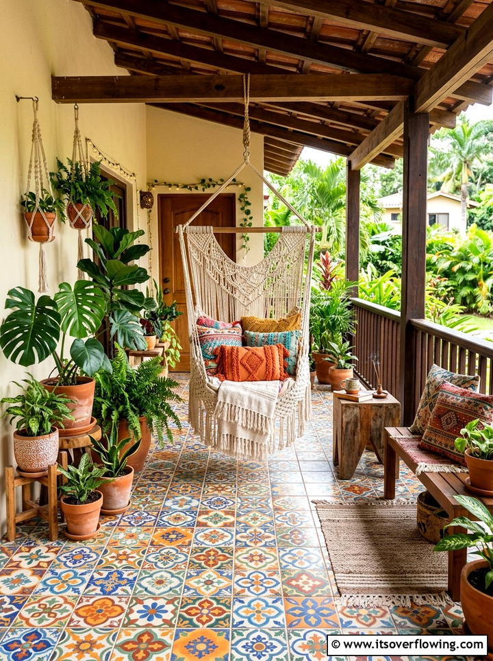 Bohemian colorful tile porch - 25 front porch ideas with tile floor