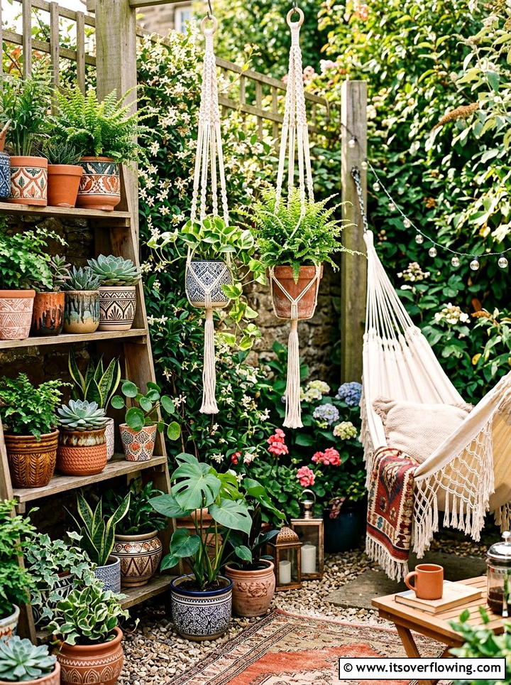 Boho Ceramic Pot Arrangement - 25 garden decor ideas with ceramic planters