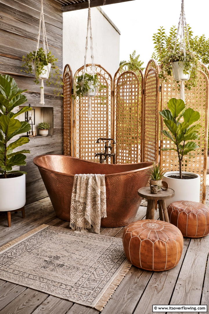 Boho Chic Bath Escape - 30 Serene Outdoor Bathtub Ideas for a Backyard Oasis