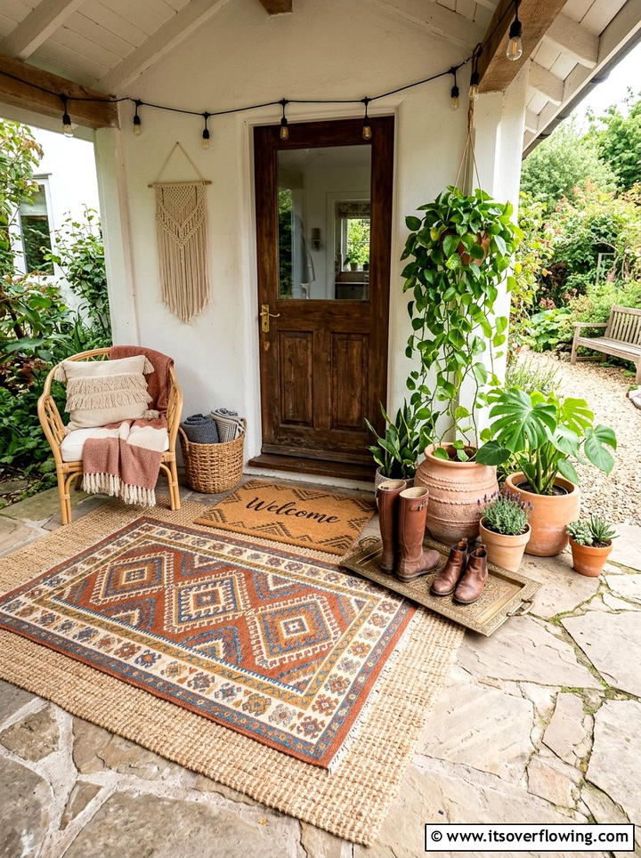Boho Chic Outdoor Mat - 25 front porch ideas with boot tray