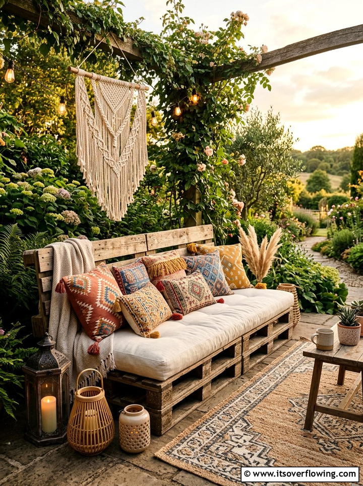 Boho Chic Pallet Sofa - 25 garden design ideas with seating zones