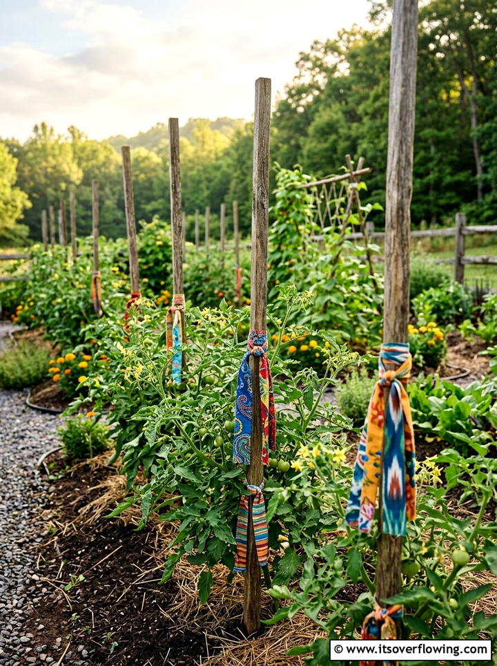 Boho Fabric Plant Ties - 25 upcycled garden ideas with fabric scraps