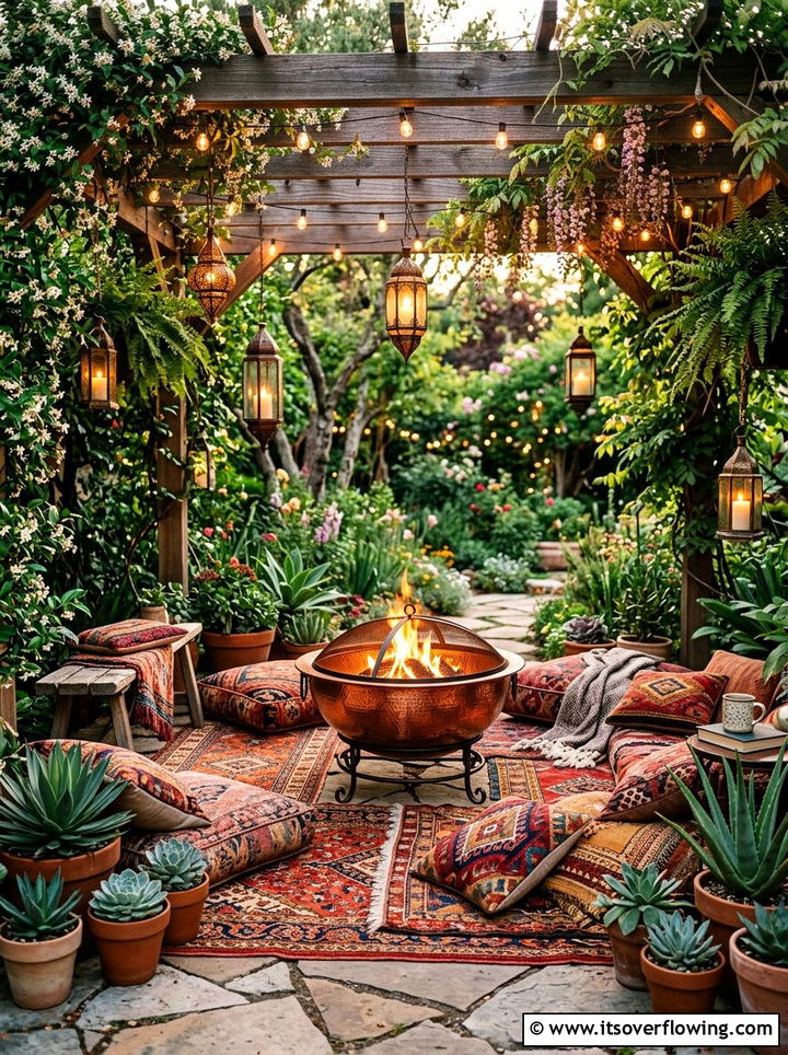 Boho Garden Fire Bowl Nook - 25 small garden ideas with fire bowl