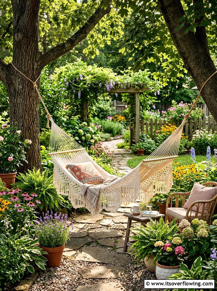 Boho Garden Hammock - 25 garden decor ideas with summer decor
