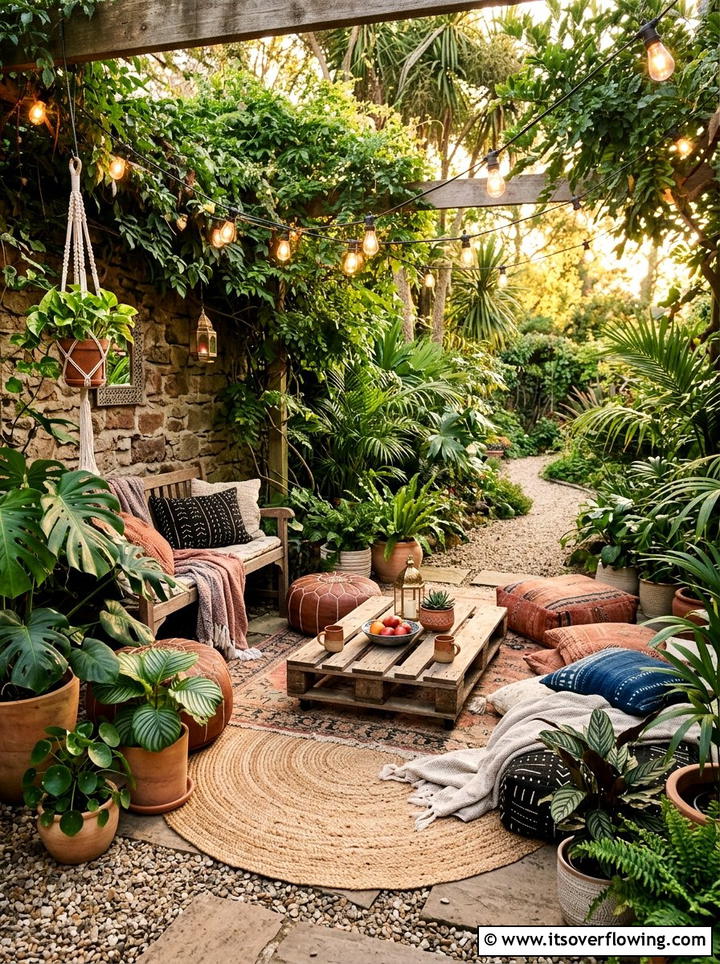 Boho Garden Nook - 25 backyard ideas with seating area
