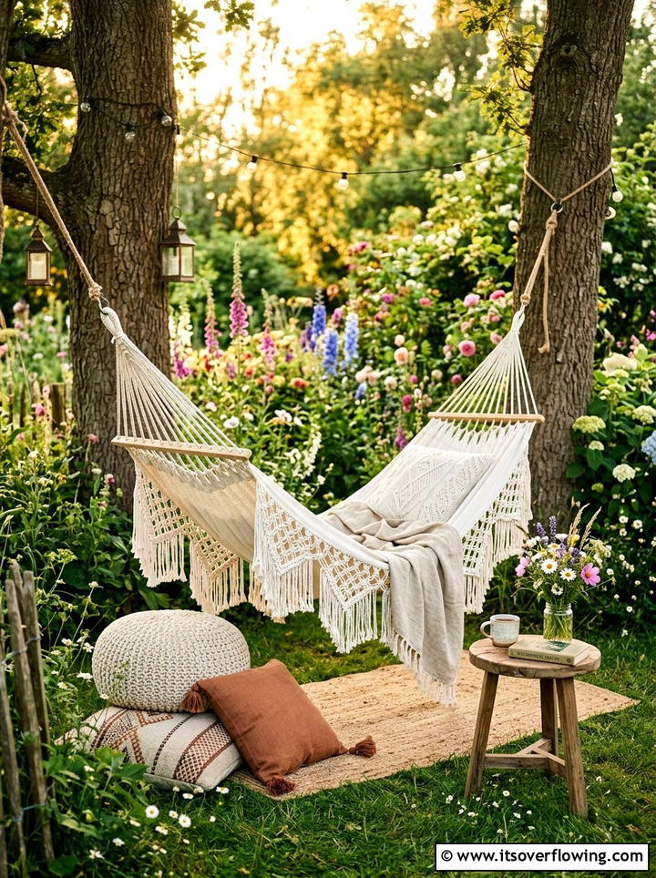 Boho Hammock Setup - 25 garden ideas with seating