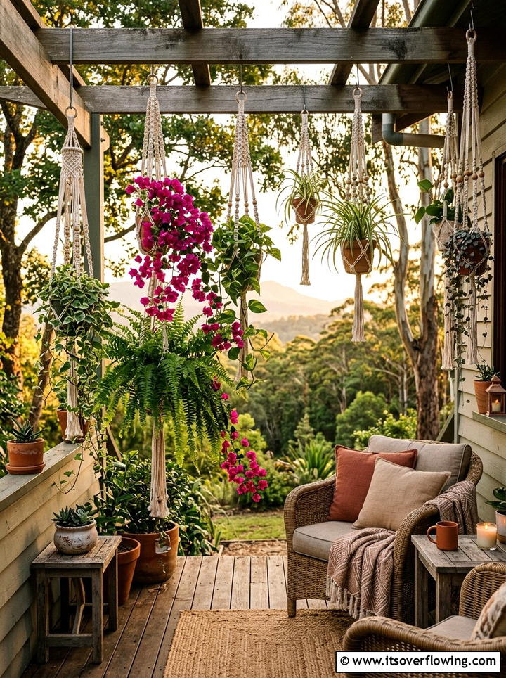 Boho Hanging Plants - 25 front porch decor ideas with florals