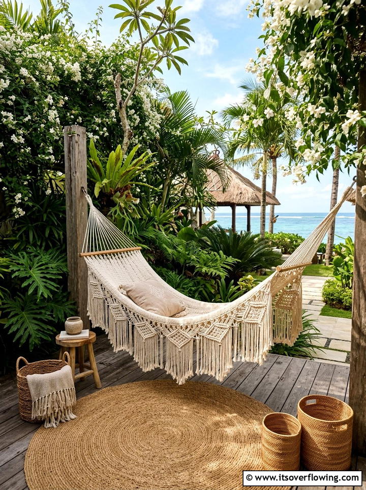 Boho Macrame Hammock - 25 garden decor ideas with hammocks