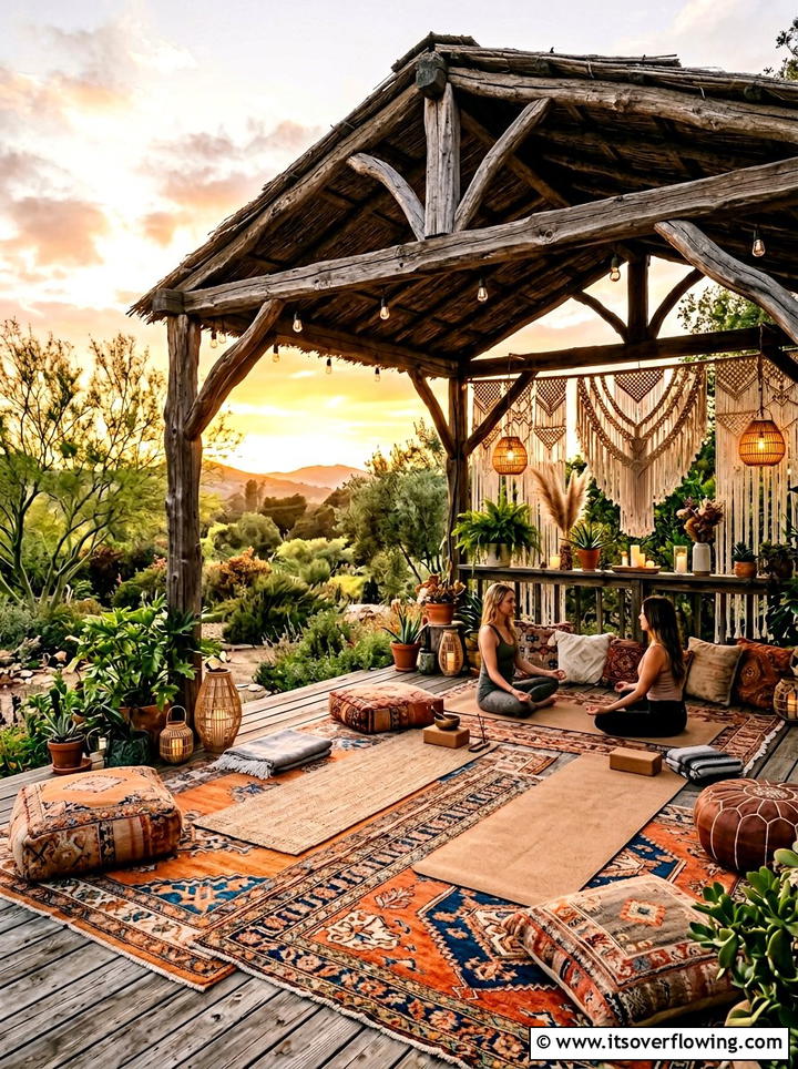 Boho Outdoor Yoga Space - 25 backyard ideas with yoga deck
