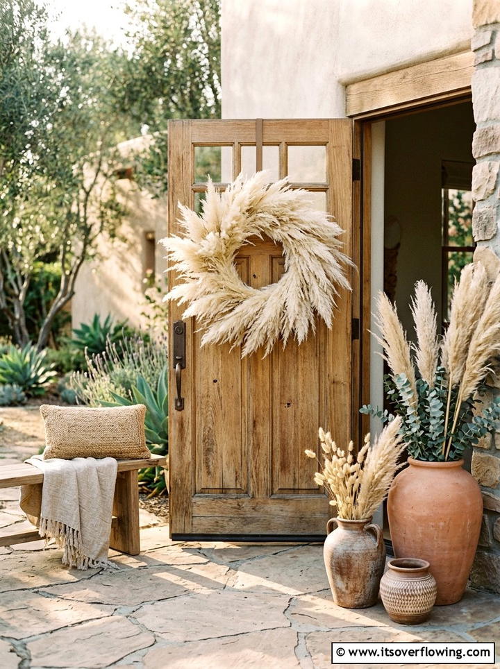 Boho Pampas Grass - 25 front porch ideas with seasonal wreaths