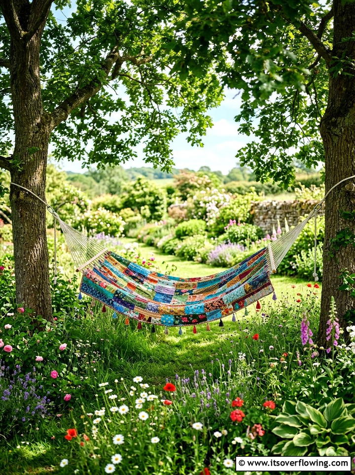 Boho Patchwork Garden Hammock - 25 upcycled garden ideas with fabric scraps