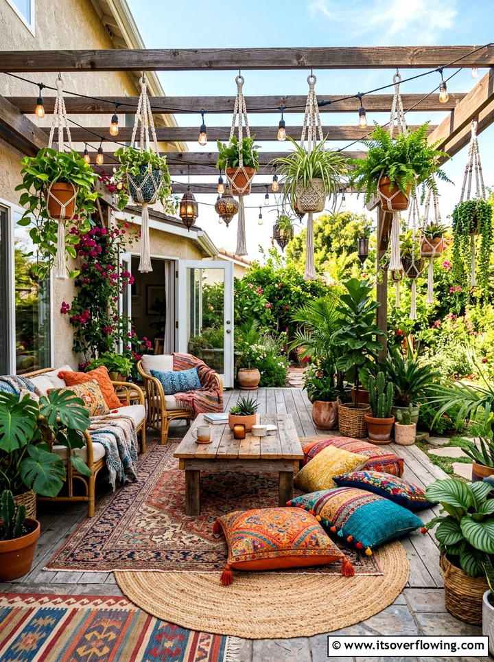 Boho Patio Garden - 25 backyard ideas with meditation corner