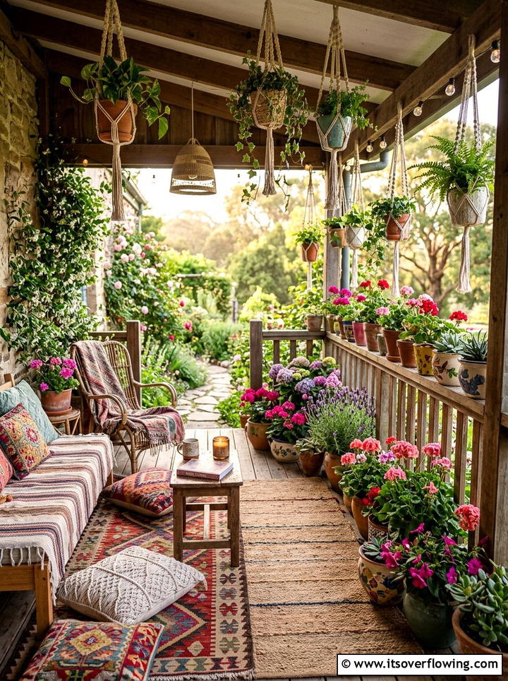 Boho Porch With Potted Flowers - 25 front porch ideas with flowers
