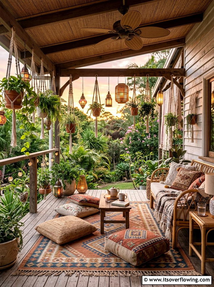 Boho Porch - 25 front porch ideas with ceiling fan